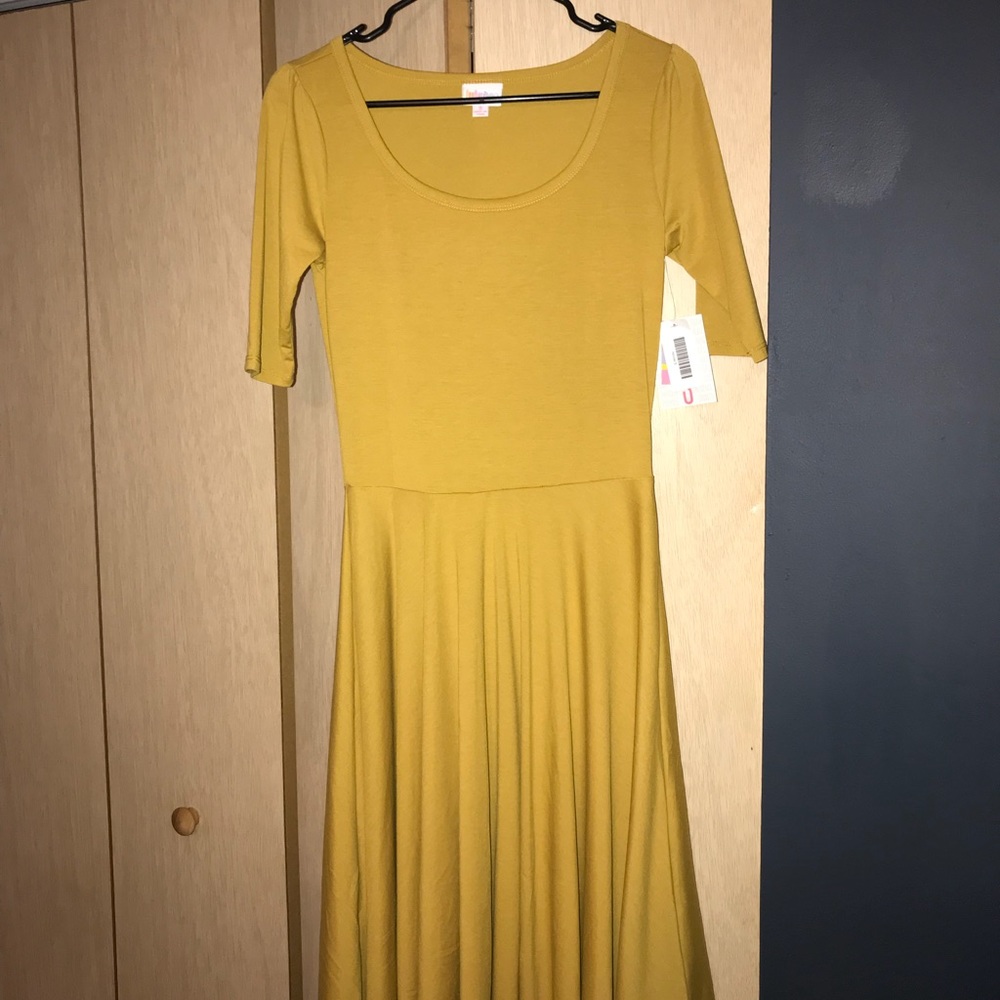 Lularoe Nicole Solid Mustard Dress